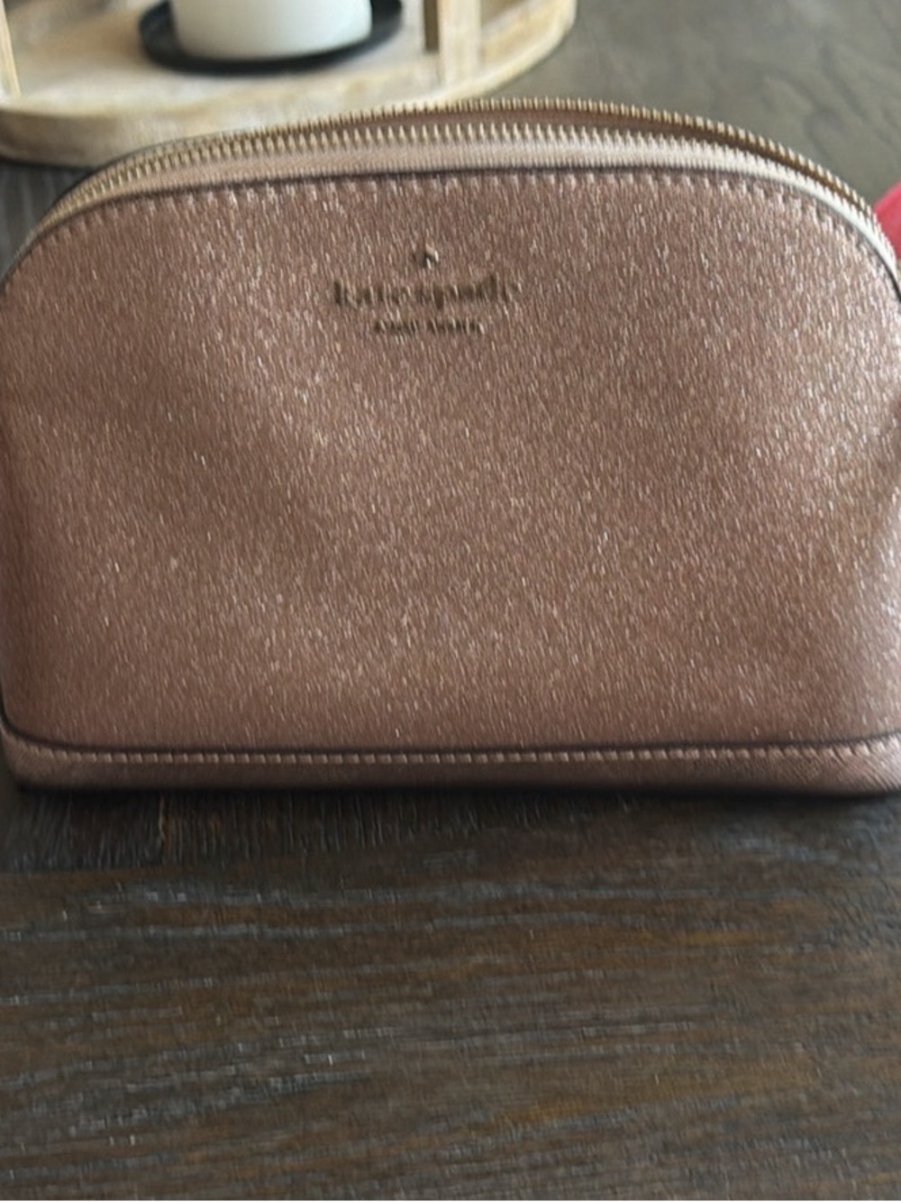 kate spade Metallic Rose Gold Shimmer Cosmetic Pouch